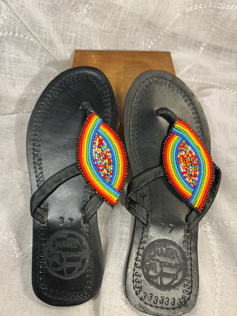 Handmade beaded thong flip flop sandals